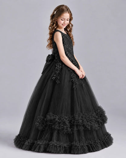 Black Ball Gown Girls Pageant Dresses Side