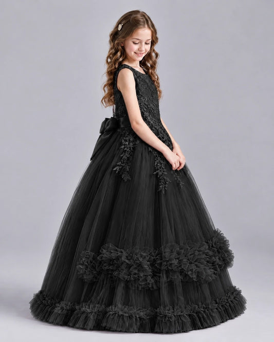 Black Ball Gown Girls Pageant Dresses Side