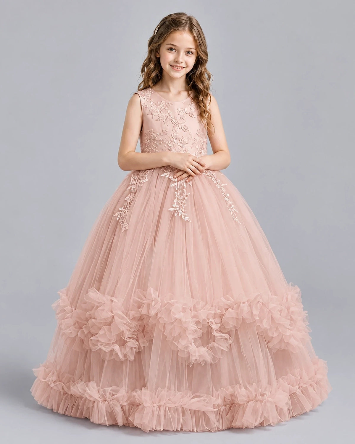 Blush Pink Ball Gown Girls Pageant Dresses Front