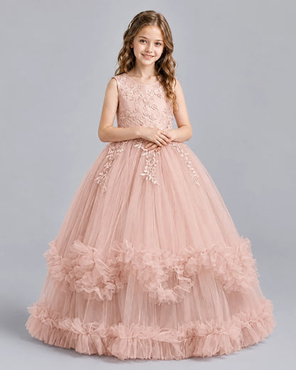Blush Pink Ball Gown Girls Pageant Dresses Front