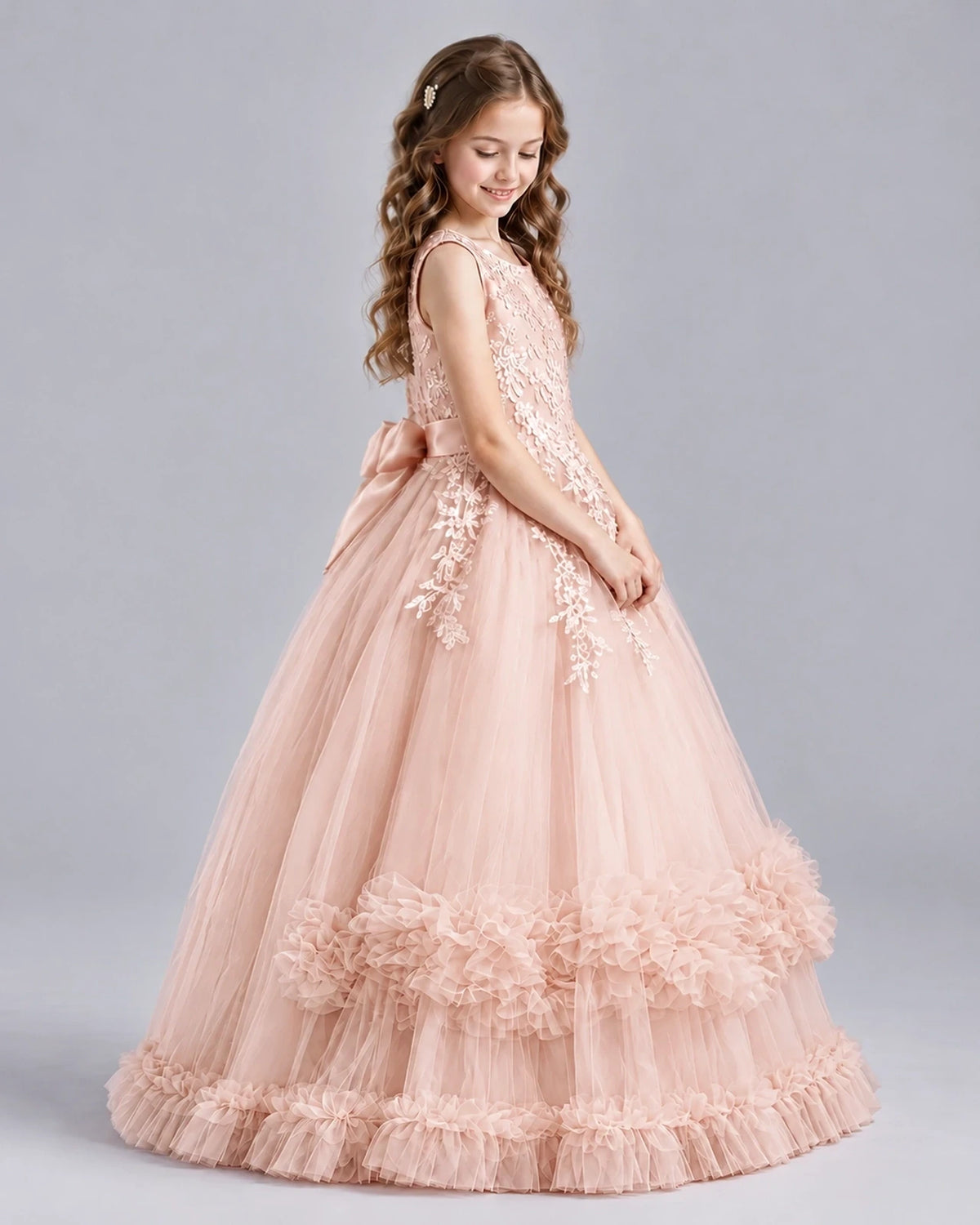 Blush Pink Ball Gown Girls Pageant Dresses Side