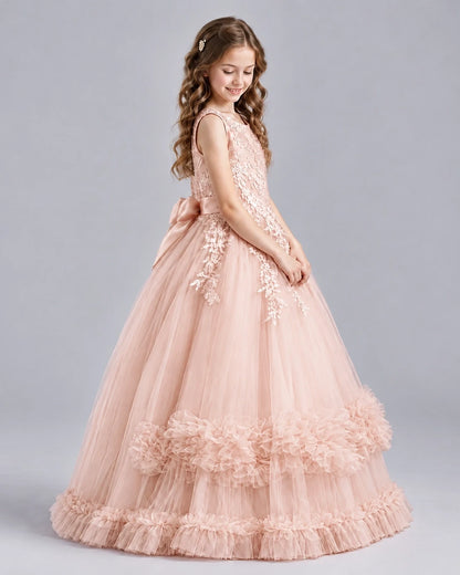 Blush Pink Ball Gown Girls Pageant Dresses Side
