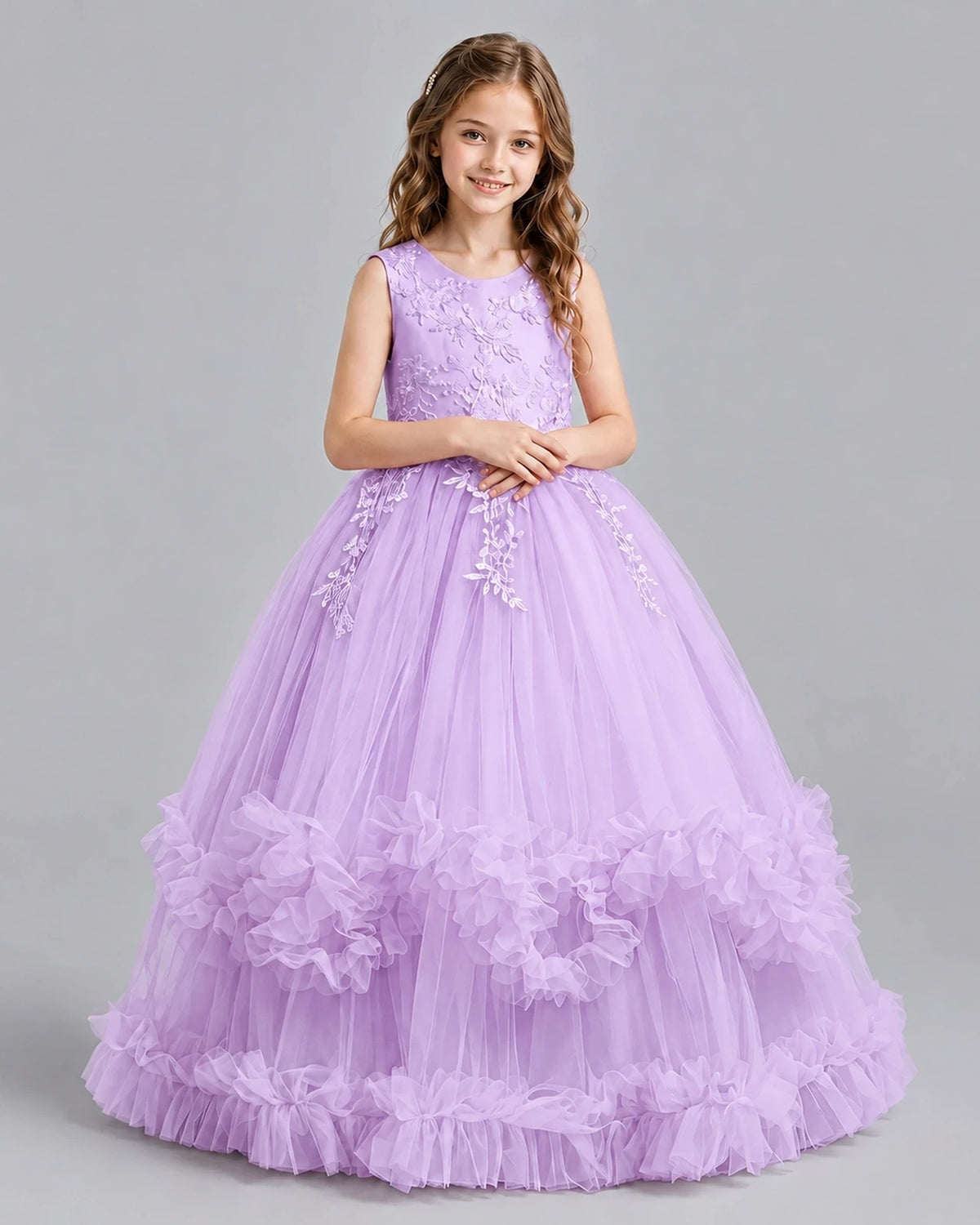 Lilac Ball Gown Girls Pageant Dresses Front