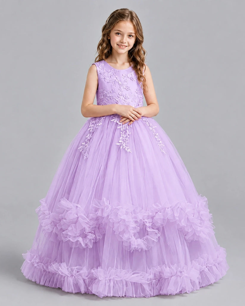Lilac Ball Gown Girls Pageant Dresses Front