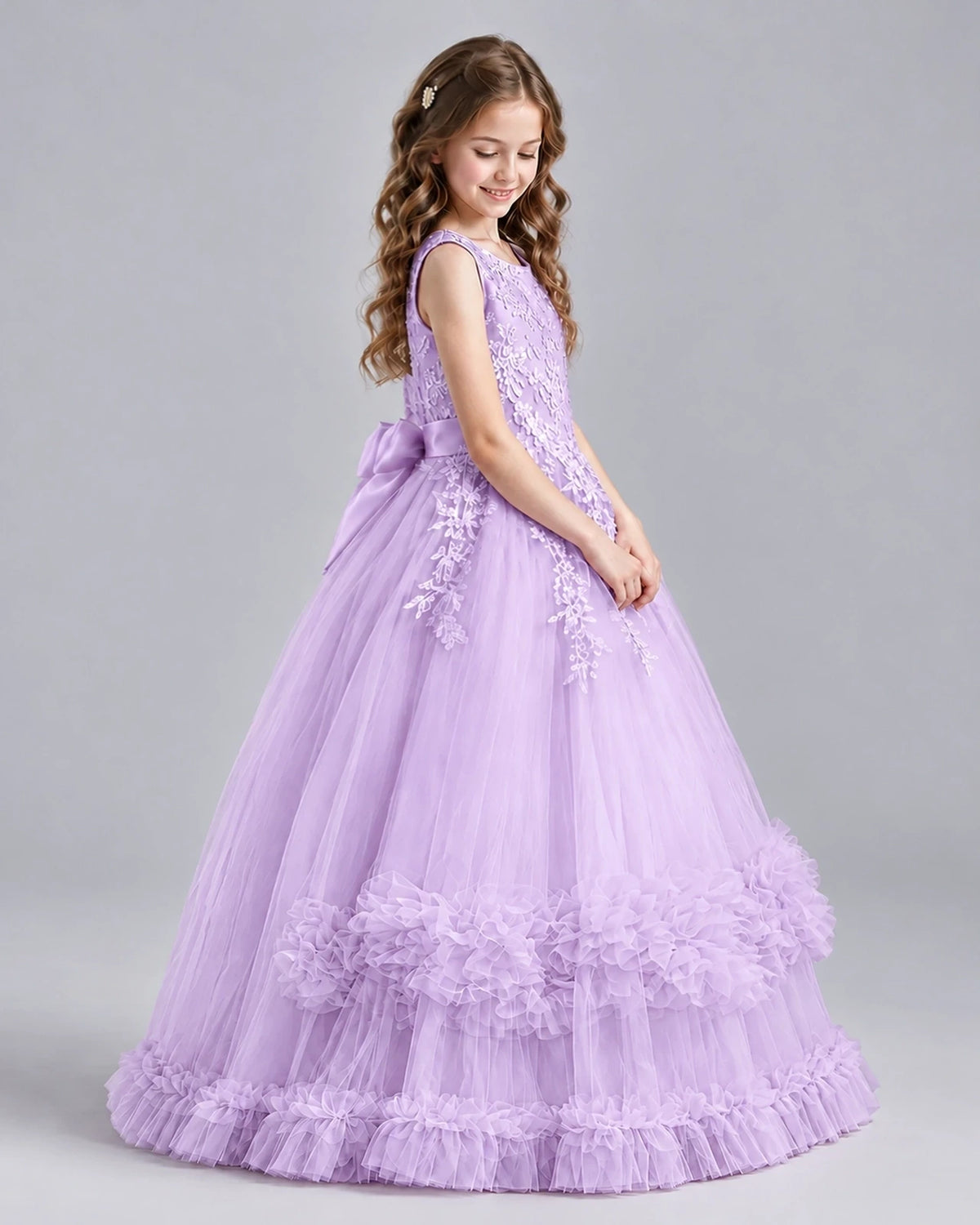 Lilac Ball Gown Girls Pageant Dresses Side