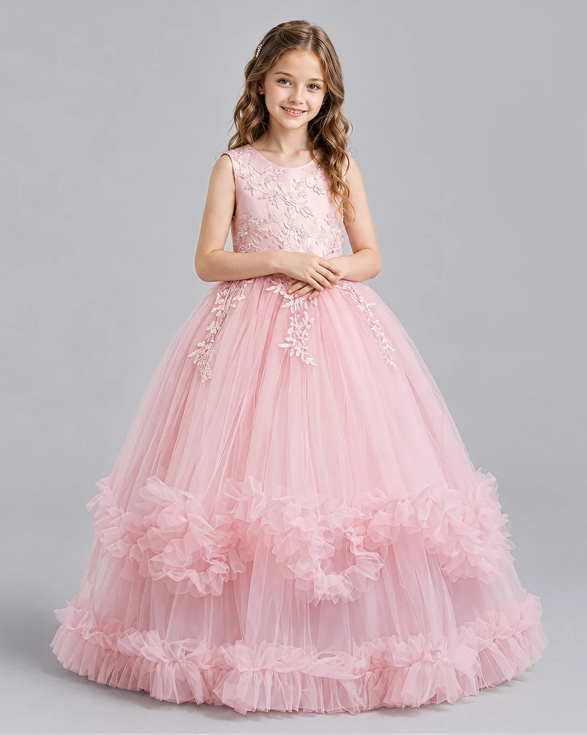 Pink Ball Gown Girls Pageant Dresses Front