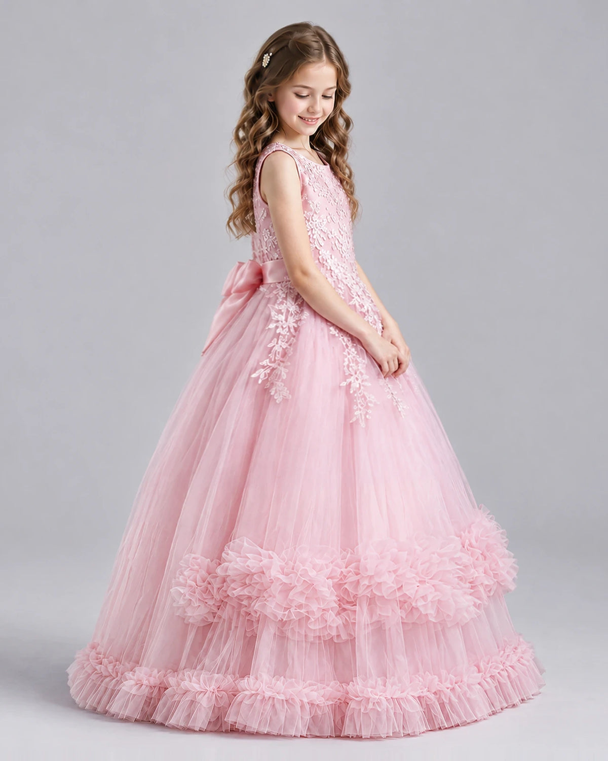 Pink Ball Gown Girls Pageant Dresses Side