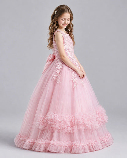 Pink Ball Gown Girls Pageant Dresses Side