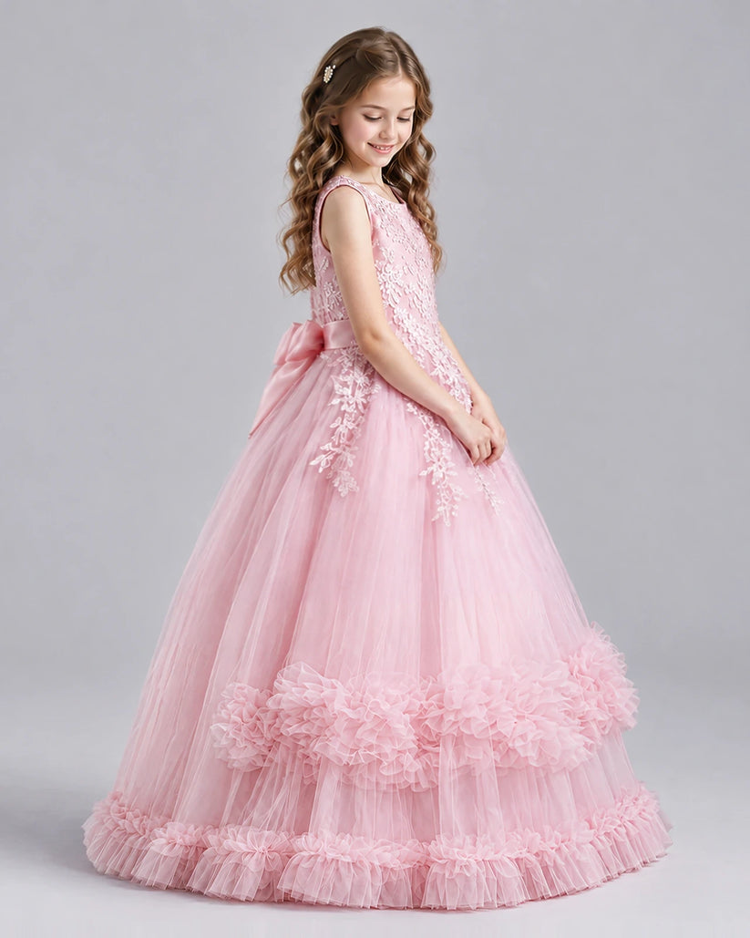 Pink Ball Gown Girls Pageant Dresses Side