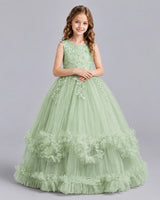 Sage Green Ball Gown Girls Pageant Dresses Front