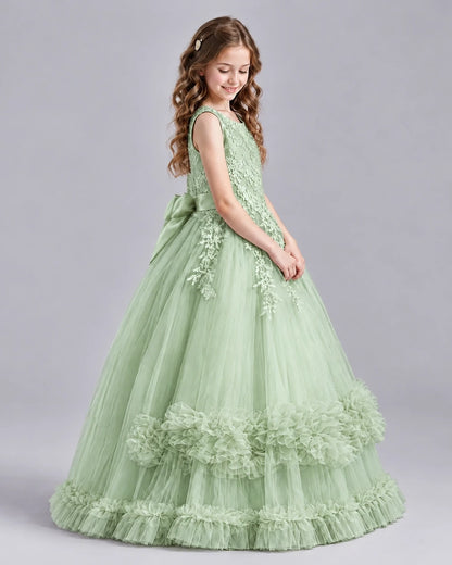 Sage Green Ball Gown Girls Pageant Dresses Side