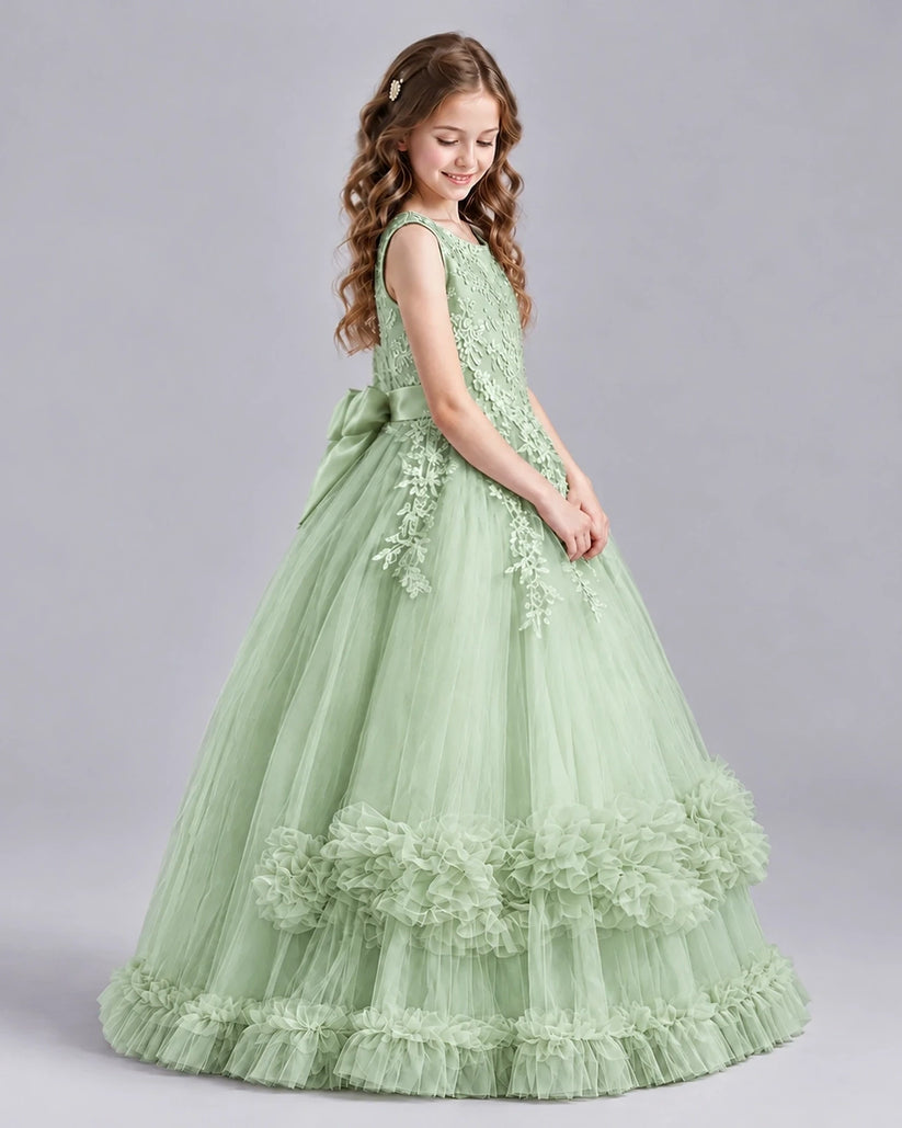Sage Green Ball Gown Girls Pageant Dresses Side