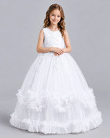 White Ball Gown Girls Pageant Dresses Front