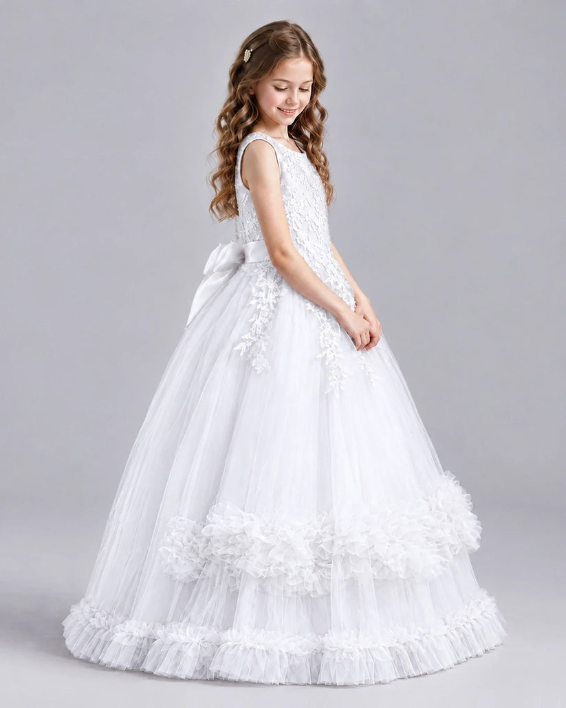 White Ball Gown Girls Pageant Dresses Side
