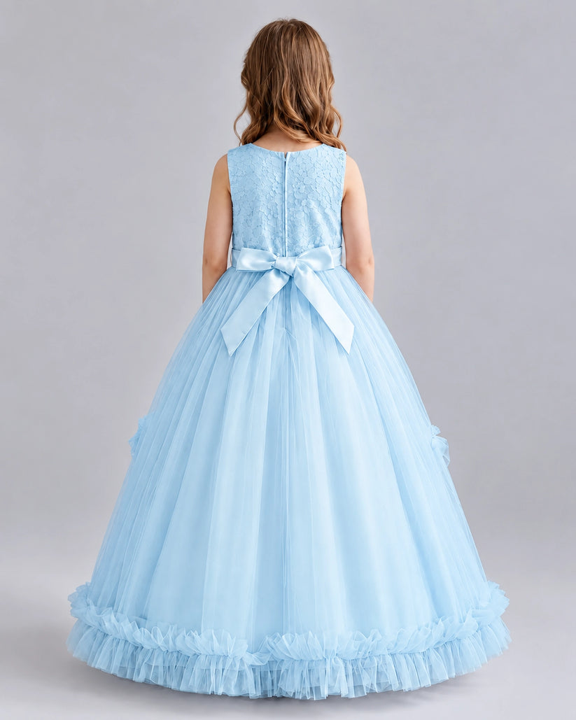 Baby Blue Ball Gown Girls Pageant Dresses Back