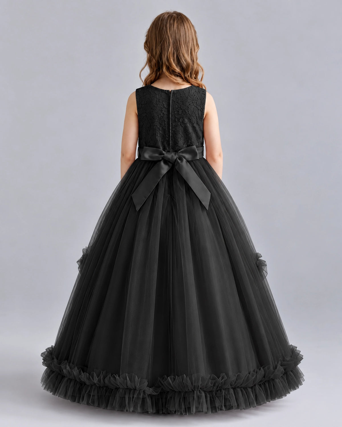 Black Ball Gown Girls Pageant Dresses Back