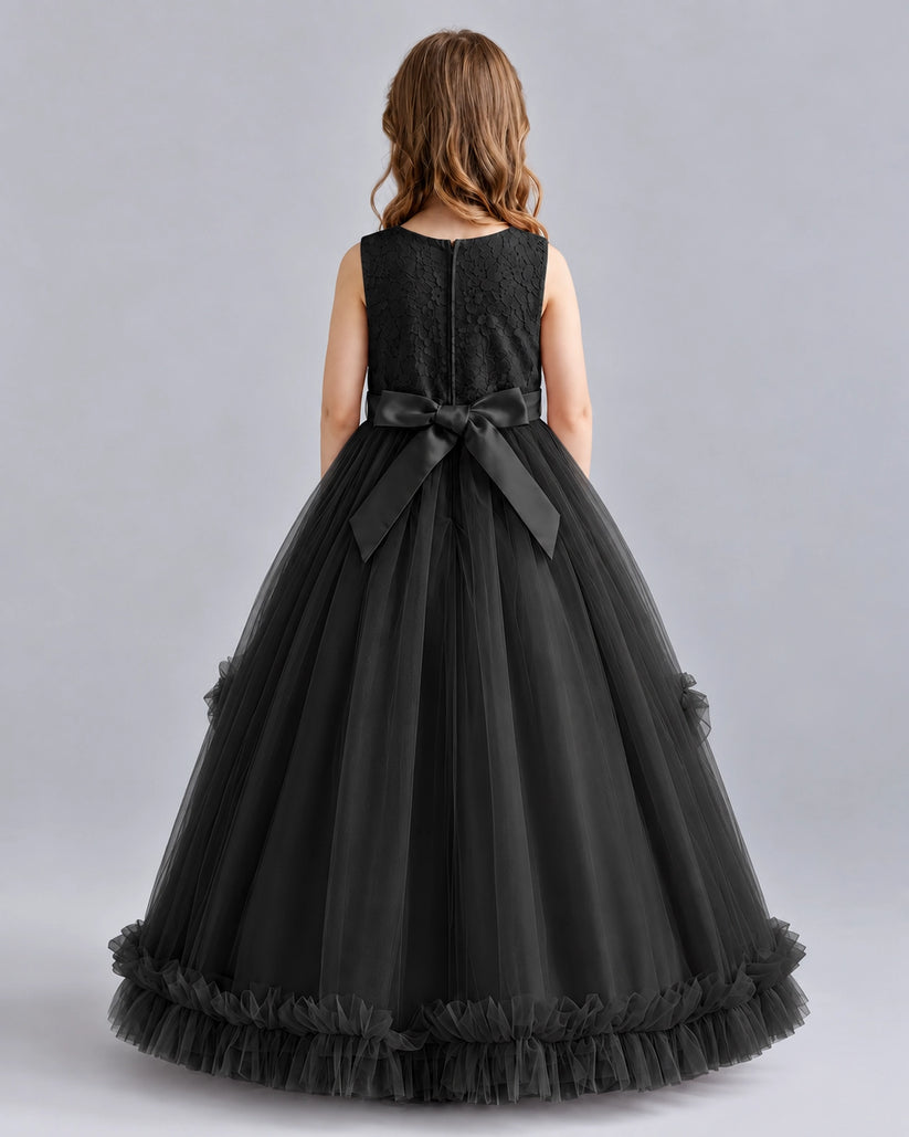 Black Ball Gown Girls Pageant Dresses Back