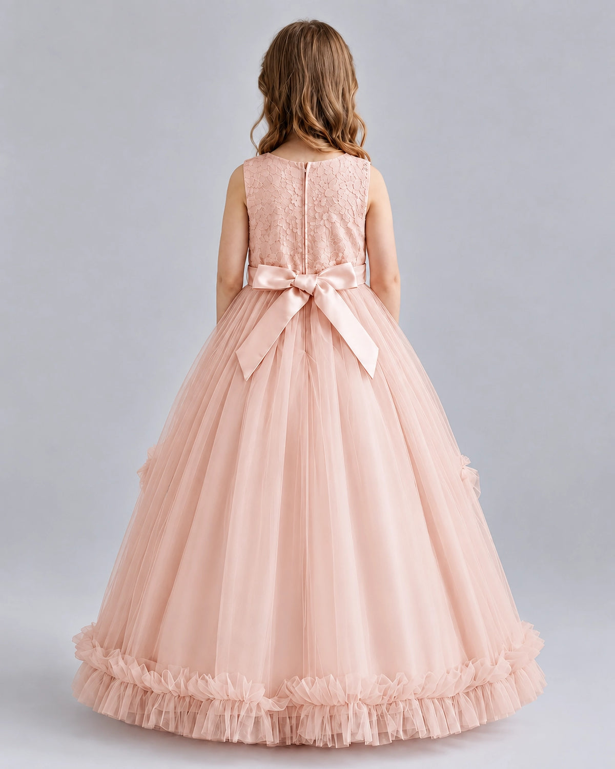 Blush Pink Ball Gown Girls Pageant Dresses Back