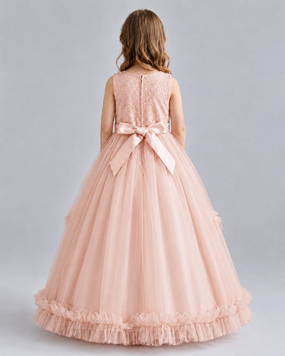Blush Pink Ball Gown Girls Pageant Dresses Back