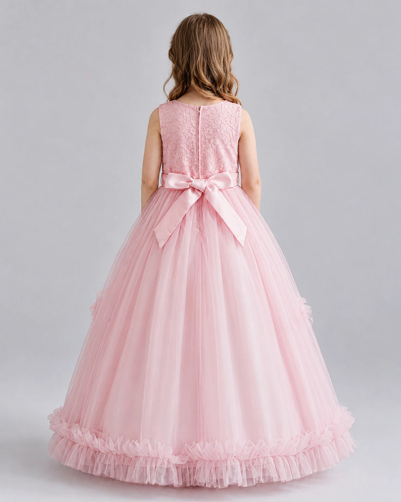 Pink Ball Gown Girls Pageant Dresses Back