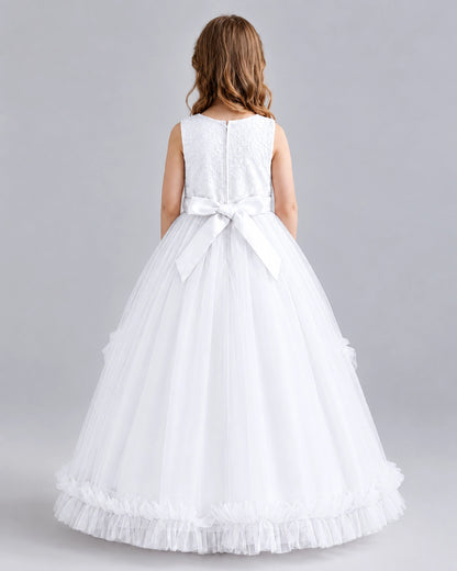 White Ball Gown Girls Pageant Dresses Back