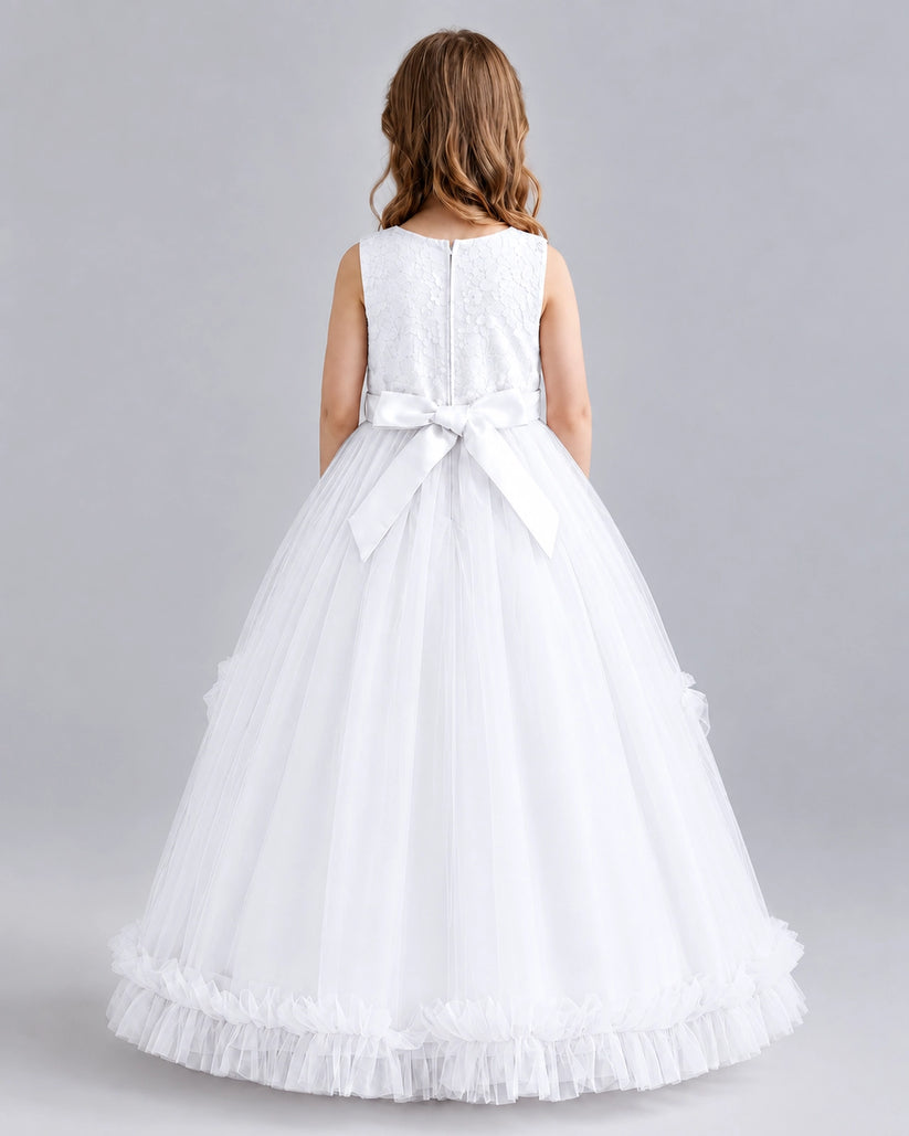 White Ball Gown Girls Pageant Dresses Back