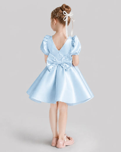 Baby Blue Flared Flower Girl Dresses Back