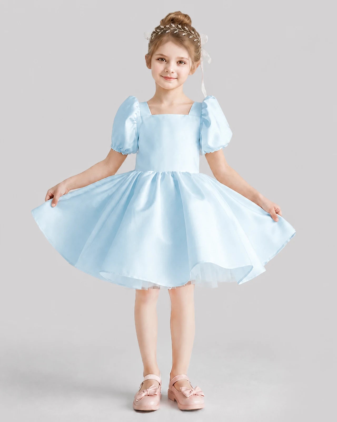Baby Blue Flared Flower Girl Dresses Front