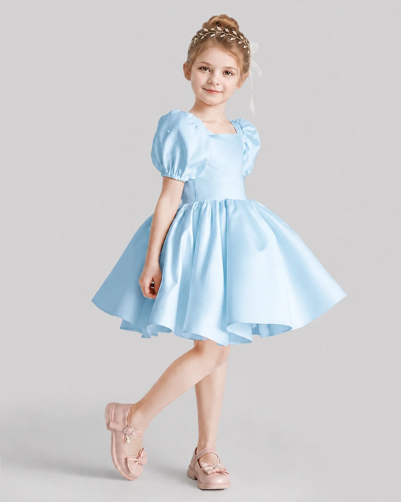 Baby Blue Flared Flower Girl Dresses Side