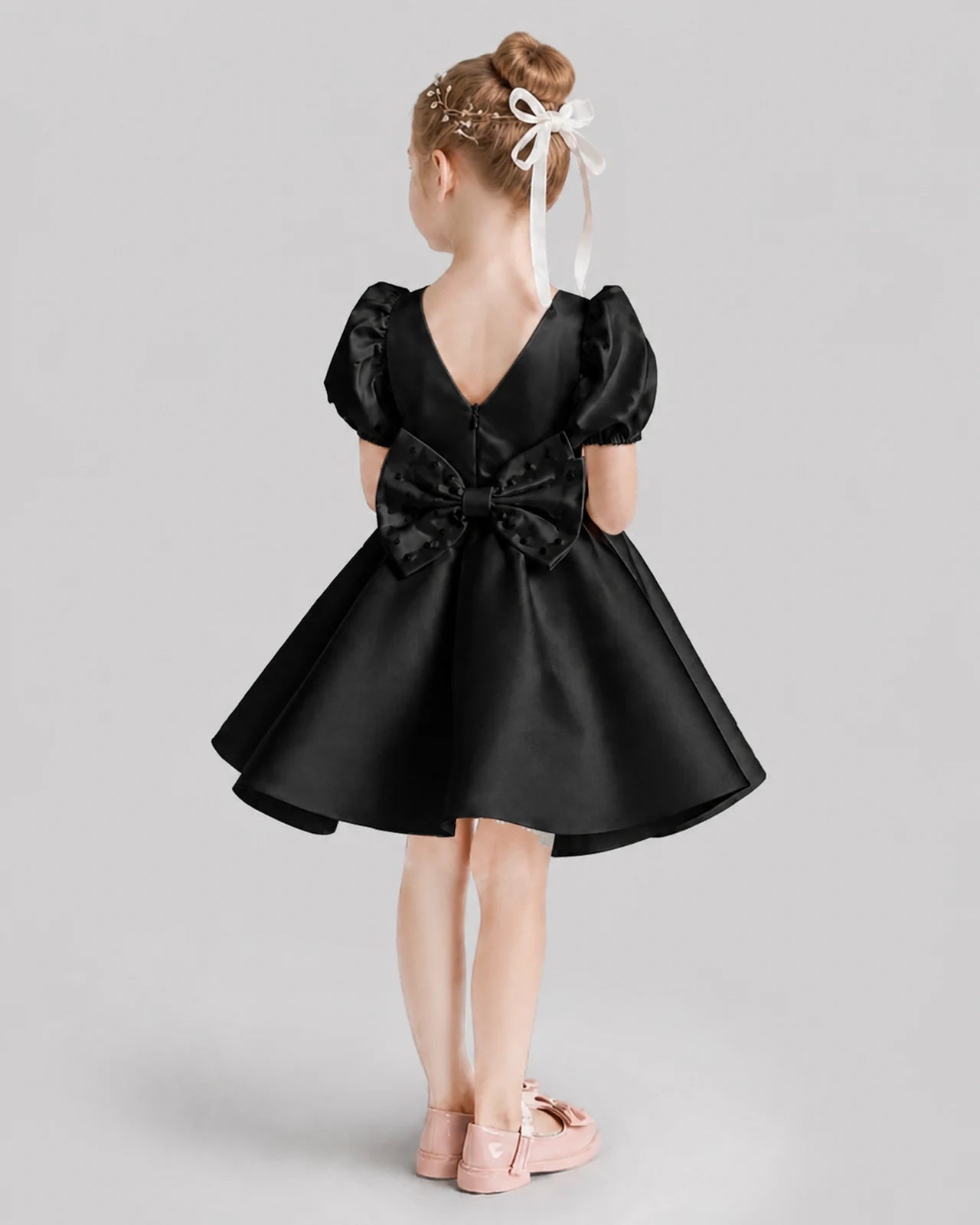 Black Flared Flower Girl Dresses Back