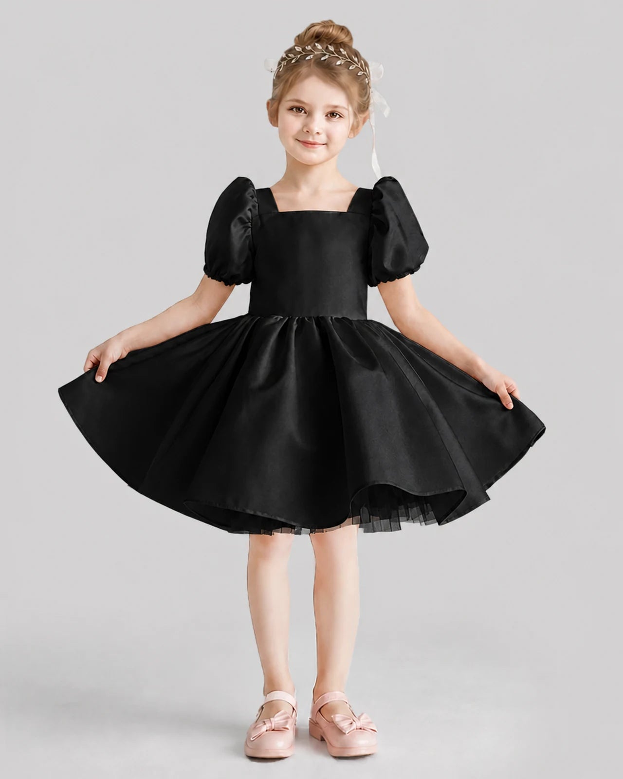 Black Flared Flower Girl Dresses Front