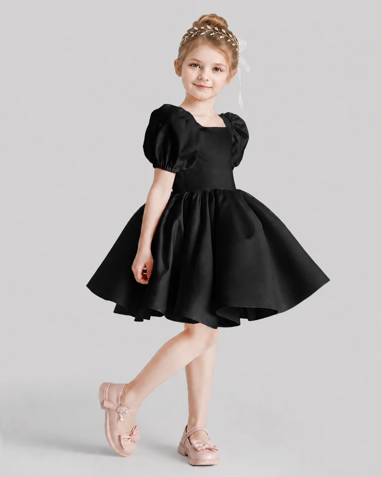 Black Flared Flower Girl Dresses Side
