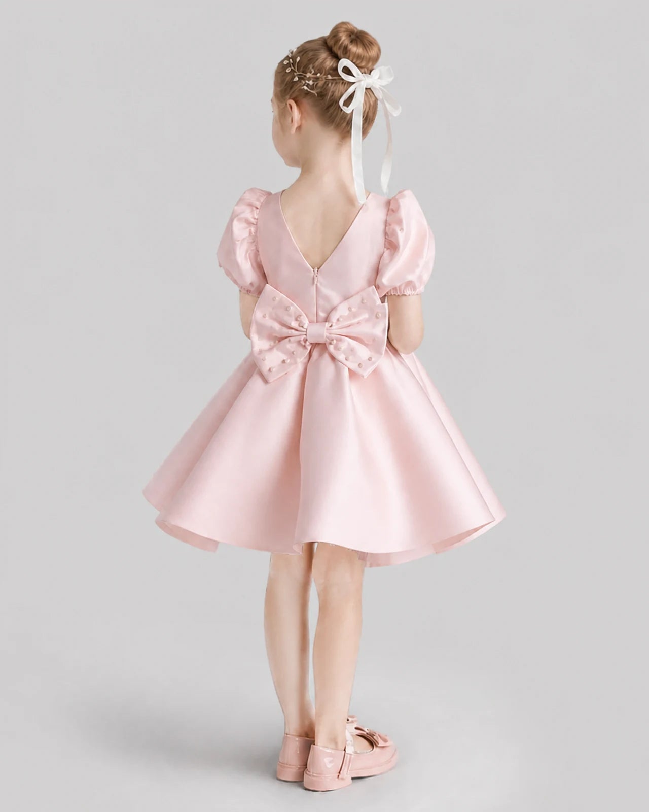 Blush Pink Flared Flower Girl Dresses Back