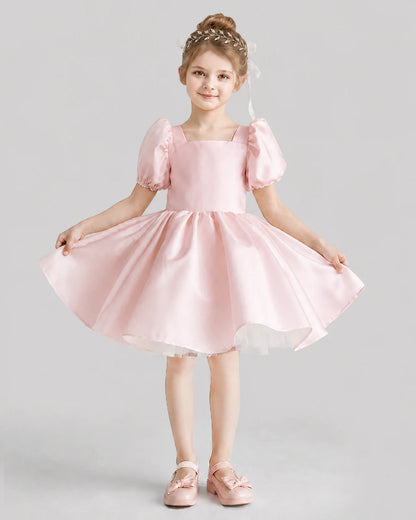 Blush Pink Flared Flower Girl Dresses Front