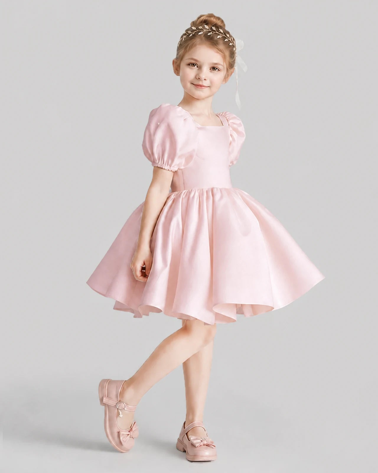 Blush Pink Flared Flower Girl Dresses Side