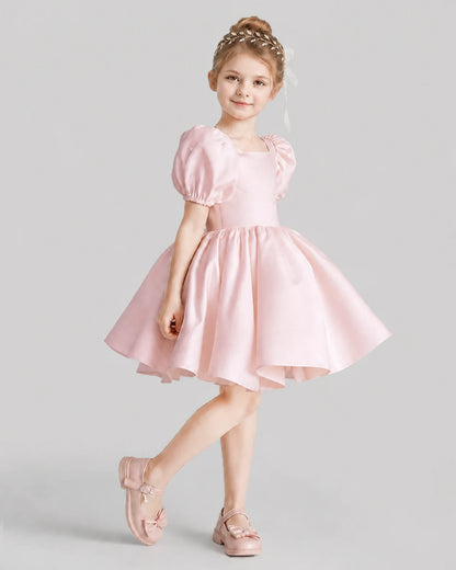 Blush Pink Flared Flower Girl Dresses Side