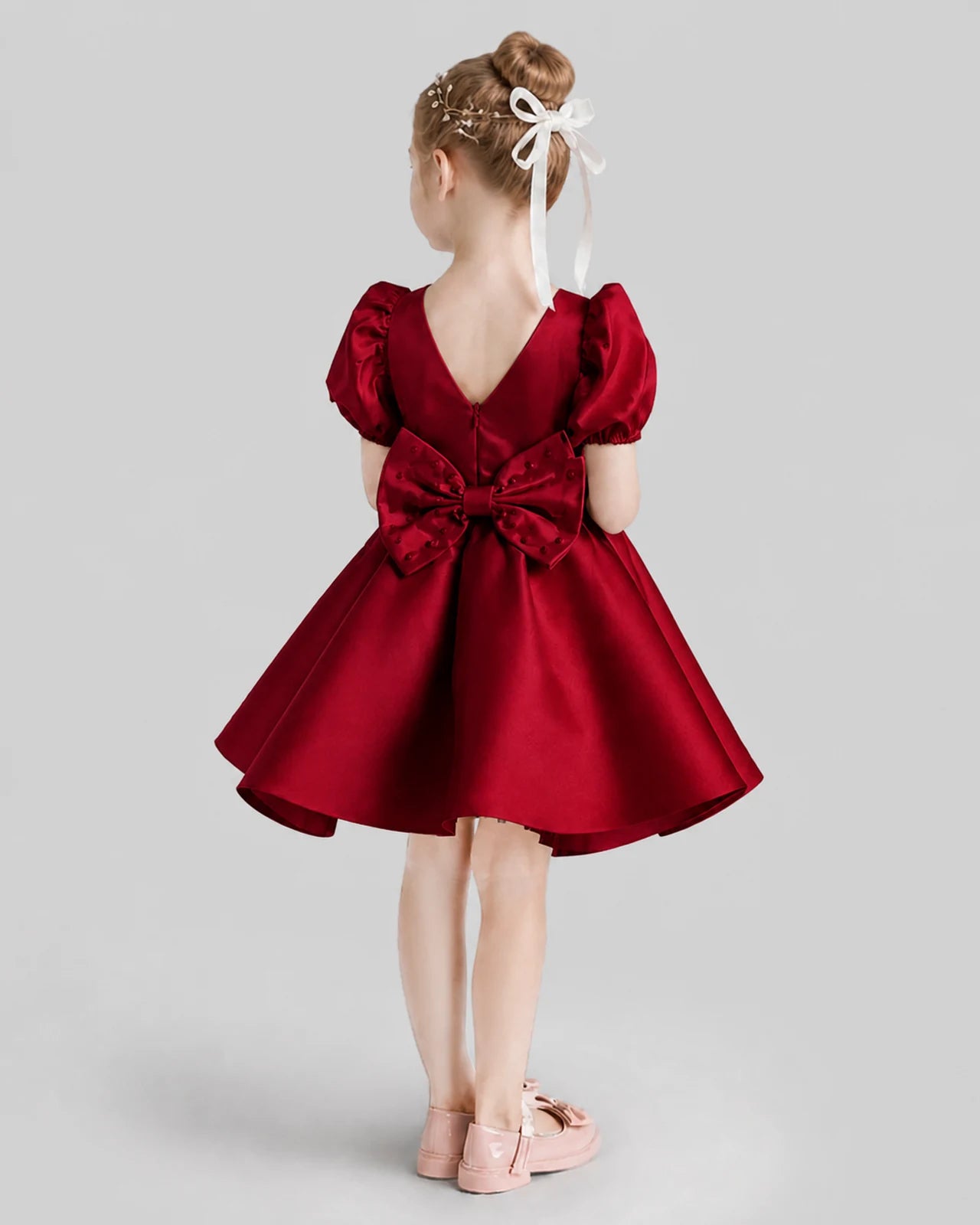 Burgundy Flared Flower Girl Dresses Back