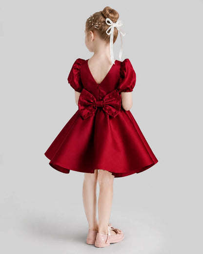 Burgundy Flared Flower Girl Dresses Back