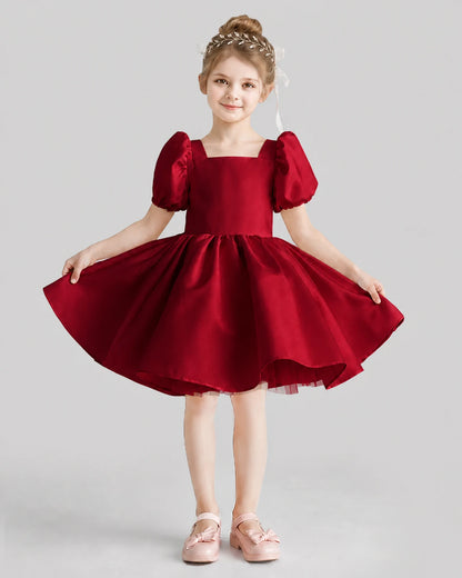 Burgundy Flared Flower Girl Dresses Front
