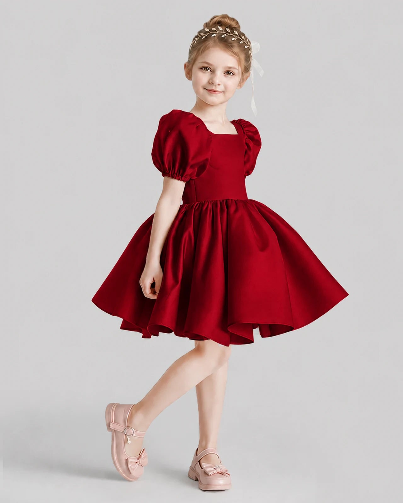 Burgundy Flared Flower Girl Dresses Side