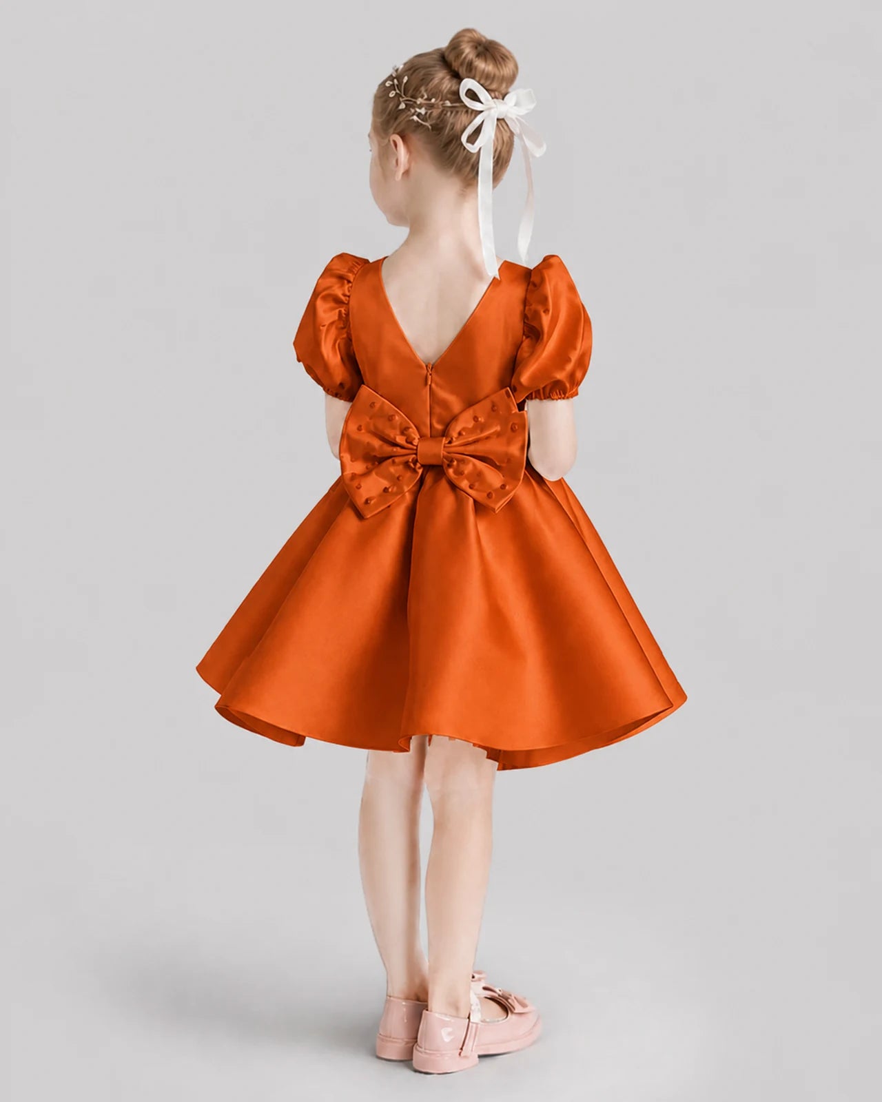 Burnt Orange Flared Flower Girl Dresses Back
