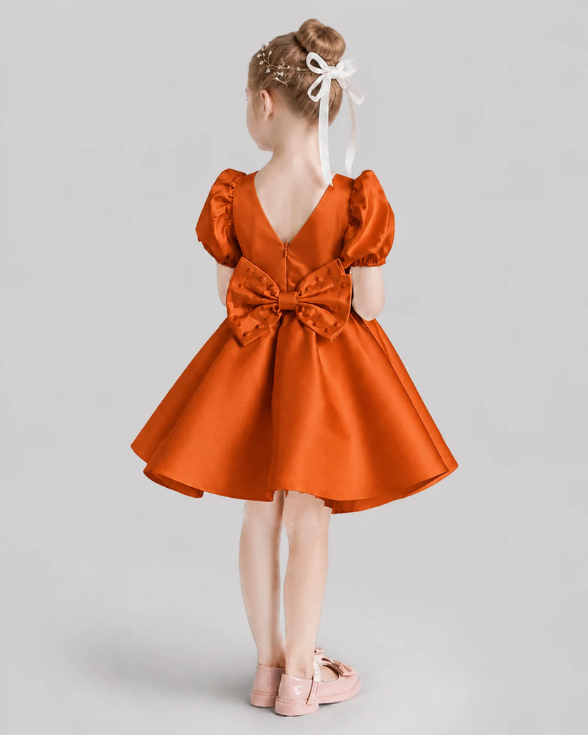 Burnt Orange Flared Flower Girl Dresses Back