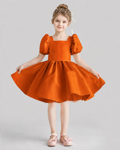Burnt Orange Flared Flower Girl Dresses Front