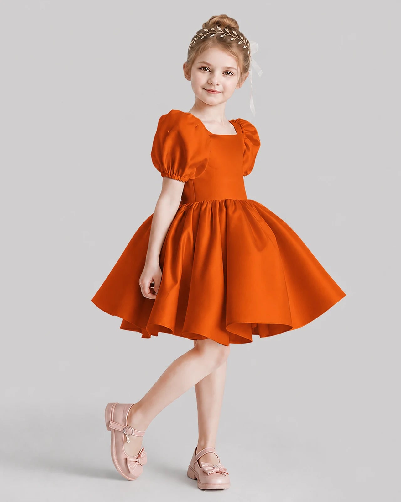 Burnt Orange Flared Flower Girl Dresses Side