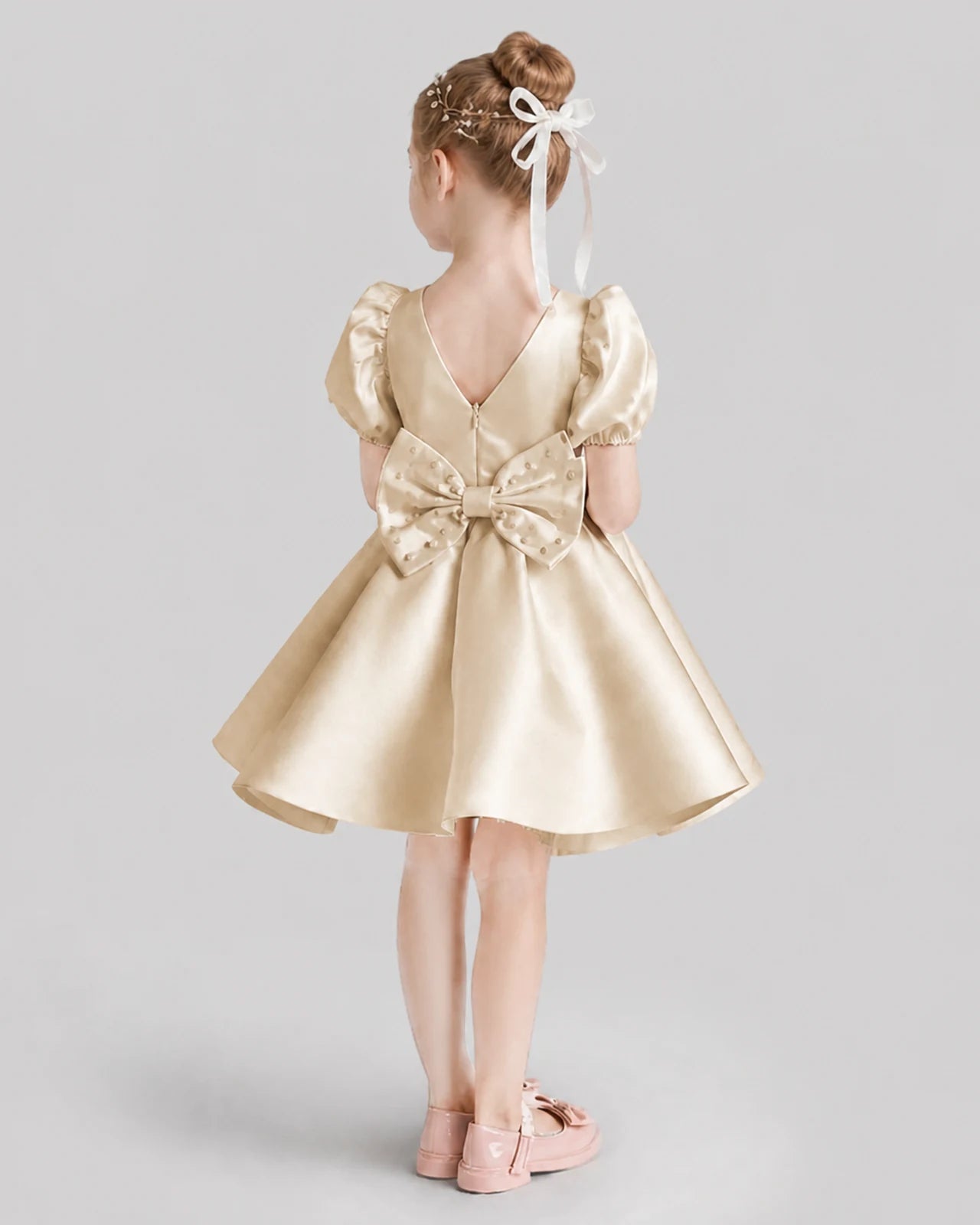 Champagne Flared Flower Girl Dresses Back