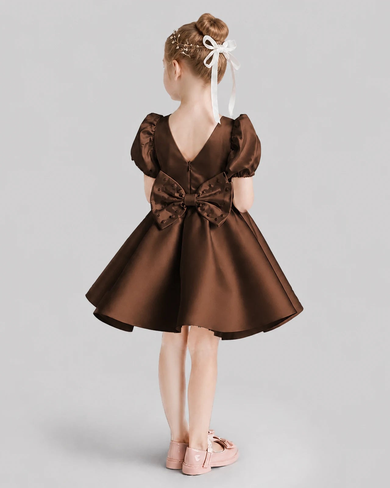 Chocolate Flared Flower Girl Dresses Back