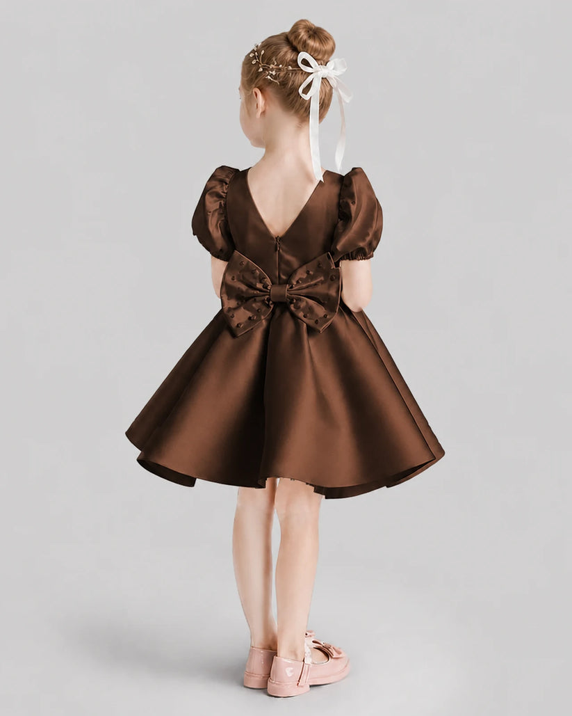 Chocolate Flared Flower Girl Dresses Back