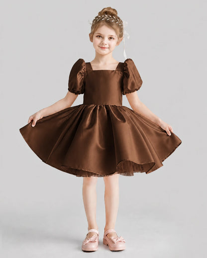 Chocolate Flared Flower Girl Dresses Front