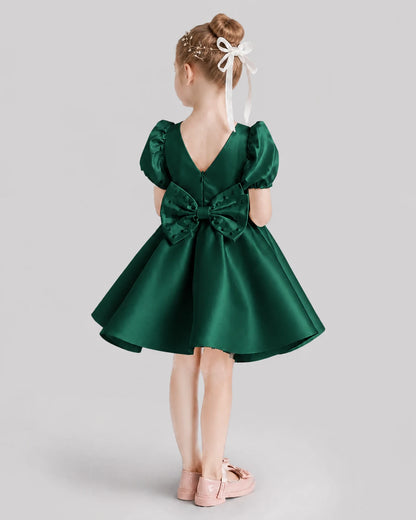 Dark Green Flared Flower Girl Dresses Back