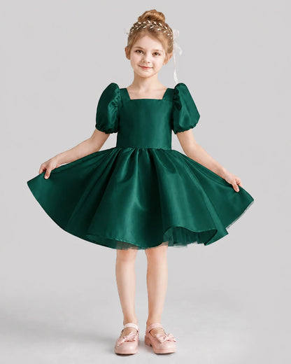 Dark Green Flared Flower Girl Dresses Front